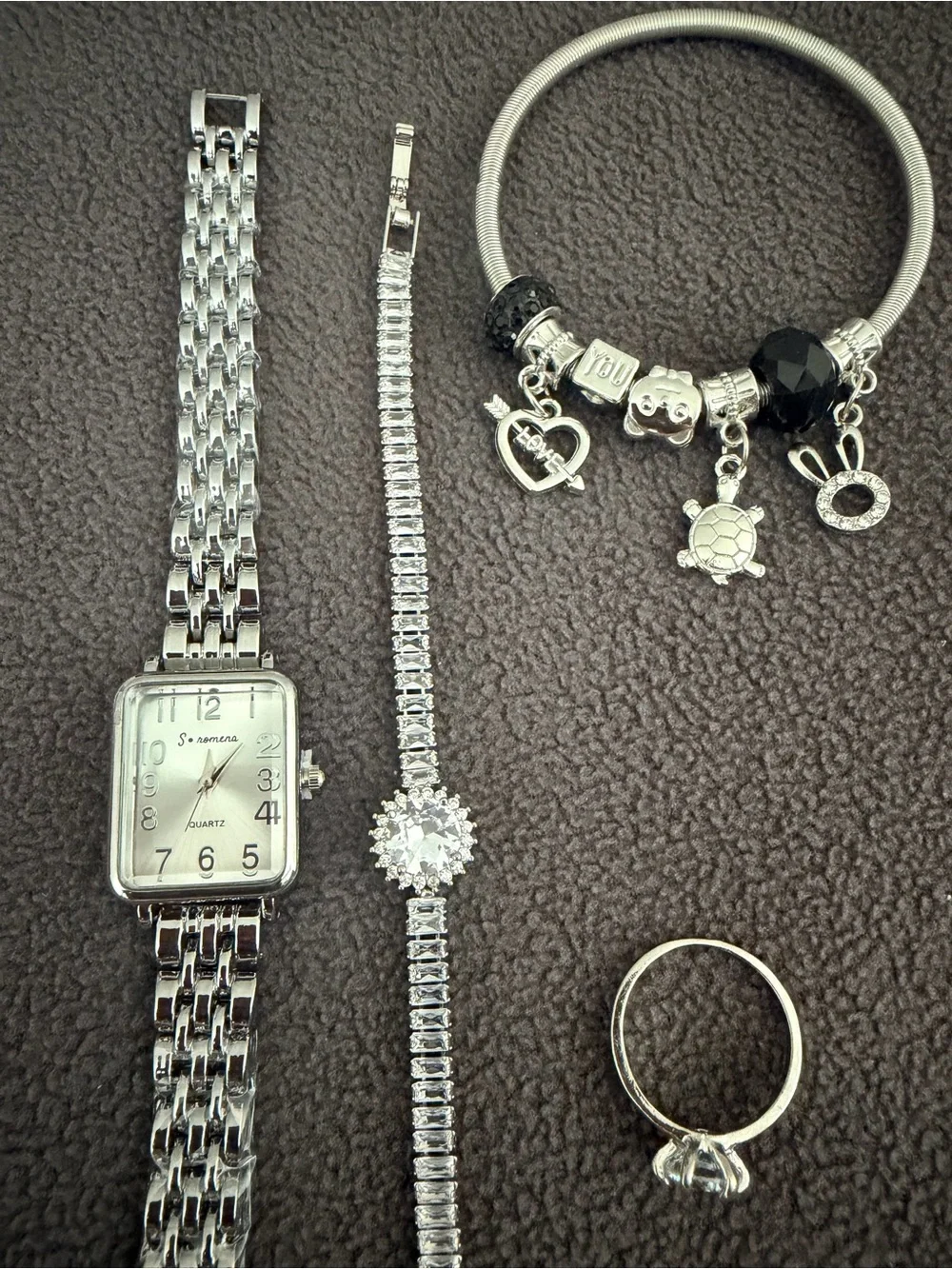 Silver-Tone Women's Watch and Charm Bracelet Set - Silver